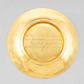Paradkopp med fat, "The Demidoff cup", guld och emalj, Gabriel-Raoul Morel, Paris, daterad 1824.