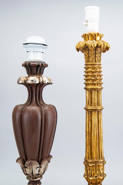 Four mid 20th century wood table lamps from Paoletti, Firenze Italy.