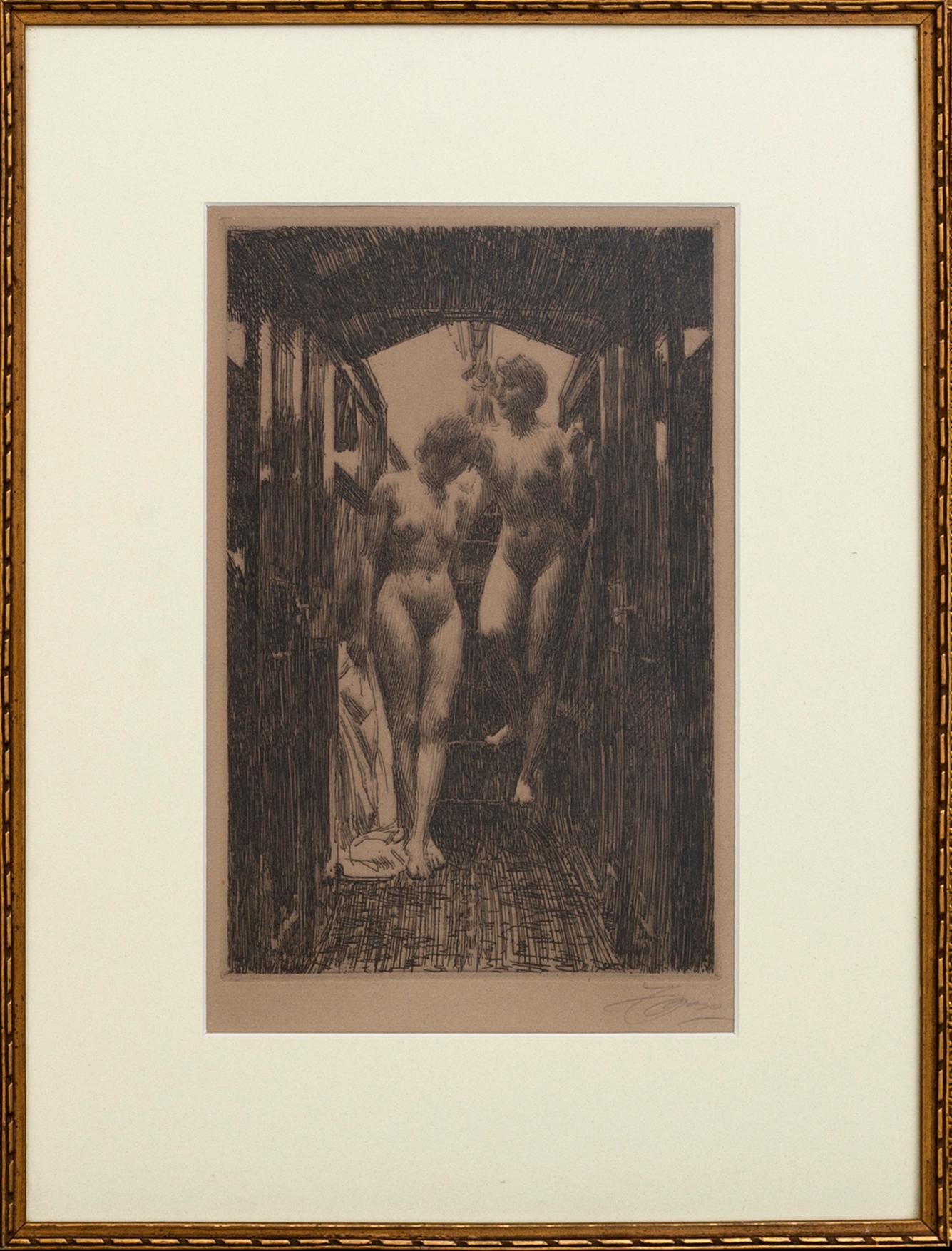 Anders Zorn, etsning, 1917, signerad.