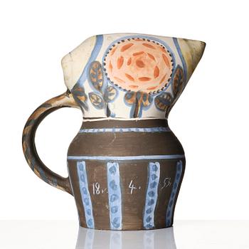 Pablo Picasso, kanna, lergods, "Pichet gothique aux marguerites", unikat, Madoura, Vallauris, Frankrike, 1953.