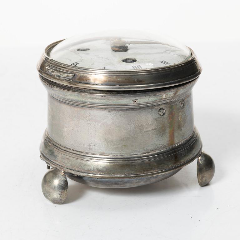 A silver carriage clock by I. Nesselius (watchmaker 1811-46), case by P. G. Strömberg, Linköping 1820.