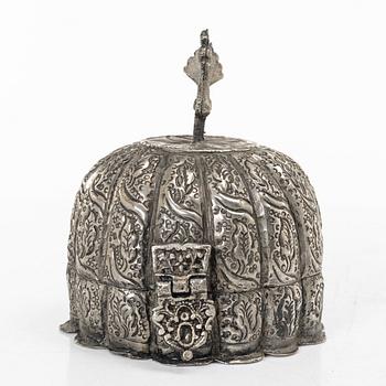 A silver on metal Mughal style box, India, circa 1900.