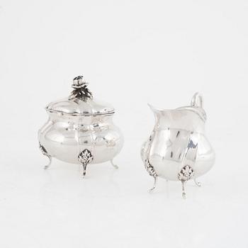 Gräddkanna och sockerskål, silver, nyrokoko, 18/1900-tal.