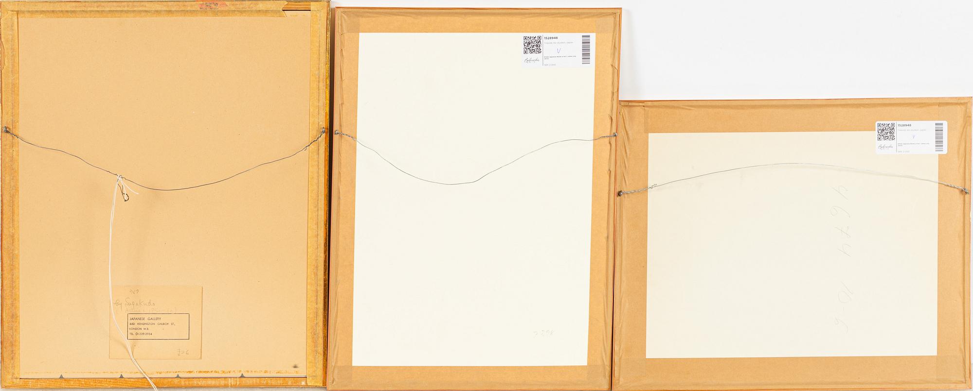 A group of three Japanese woodblock prints.