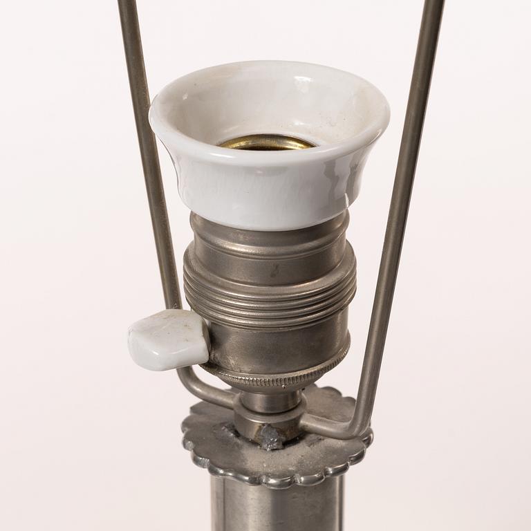 A Swedish Grace pewter table lamp, 1920's.