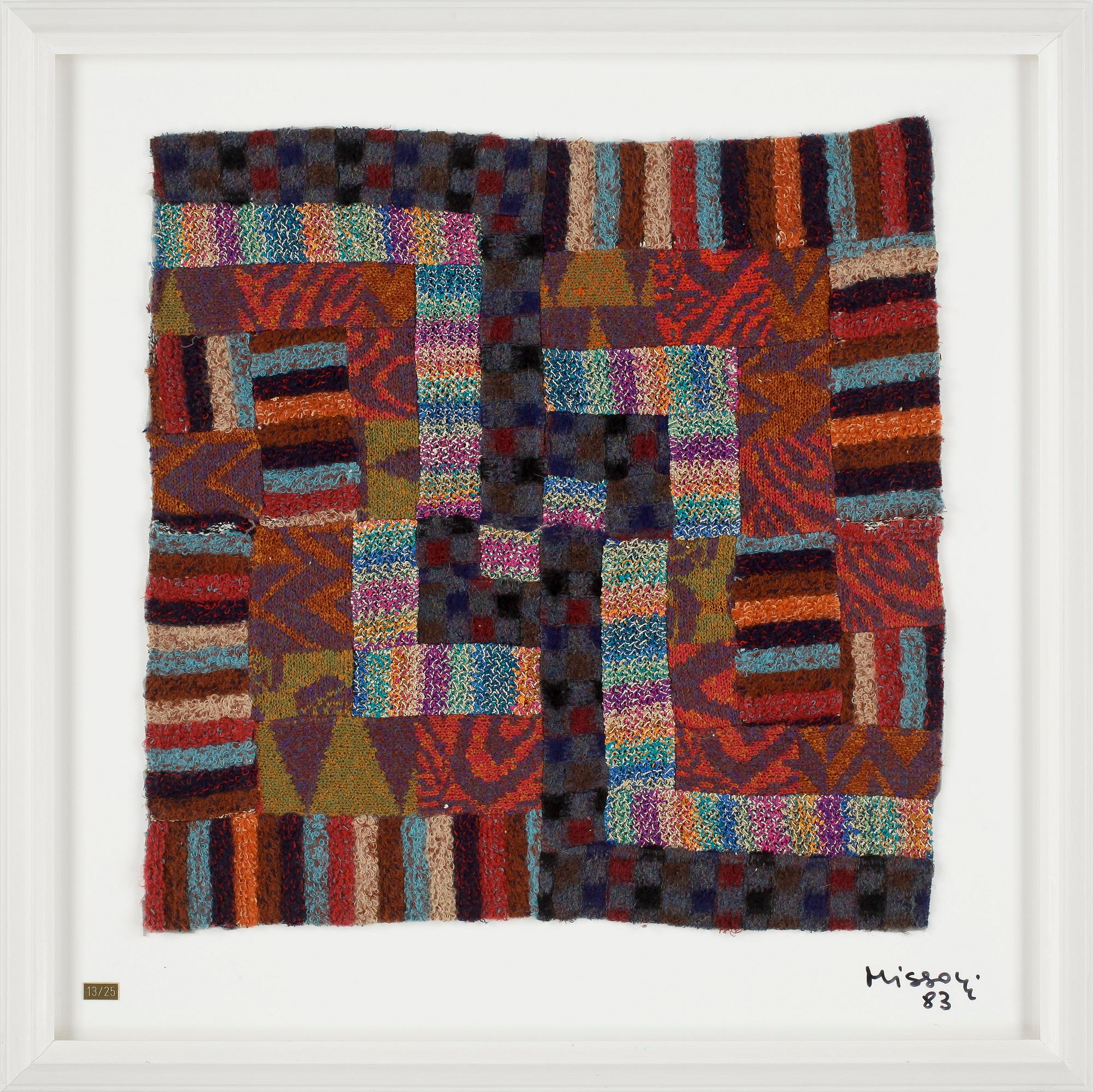OTTAVIO MISSONI, multipel, textil på plexiglas, signerad och numrerad 13/25, daterad -83.