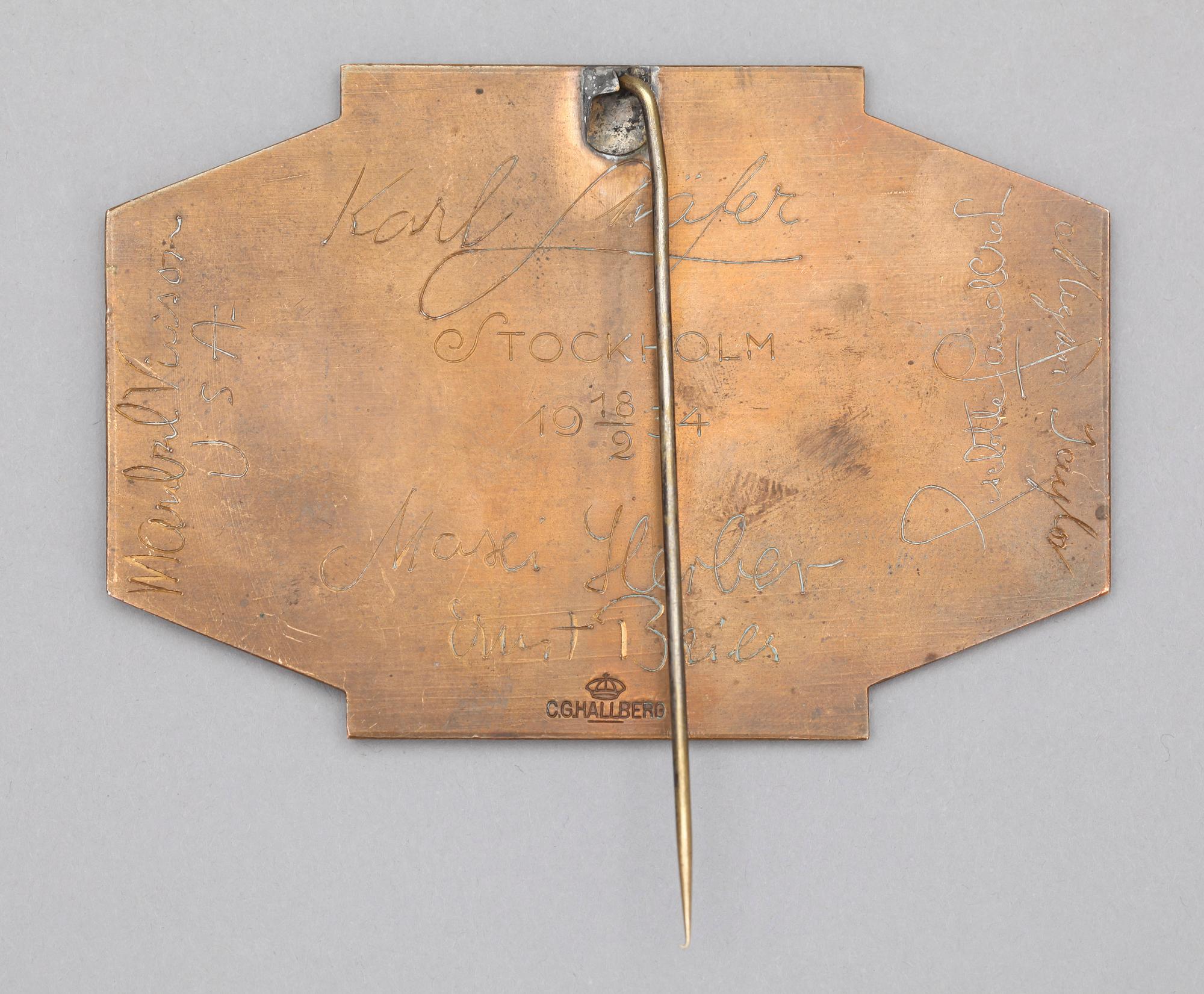 PLAKETT, brons, "Ispalatset Stockholm", CG Hallberg 18/2 1934.