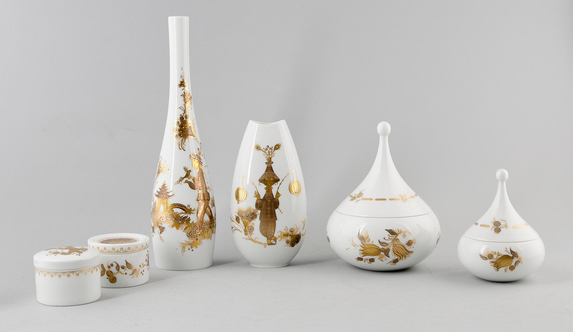 SAMLING PORSLINSFÖREMÅL, 6 delar, Björn Wiinblad, Rosenthal.