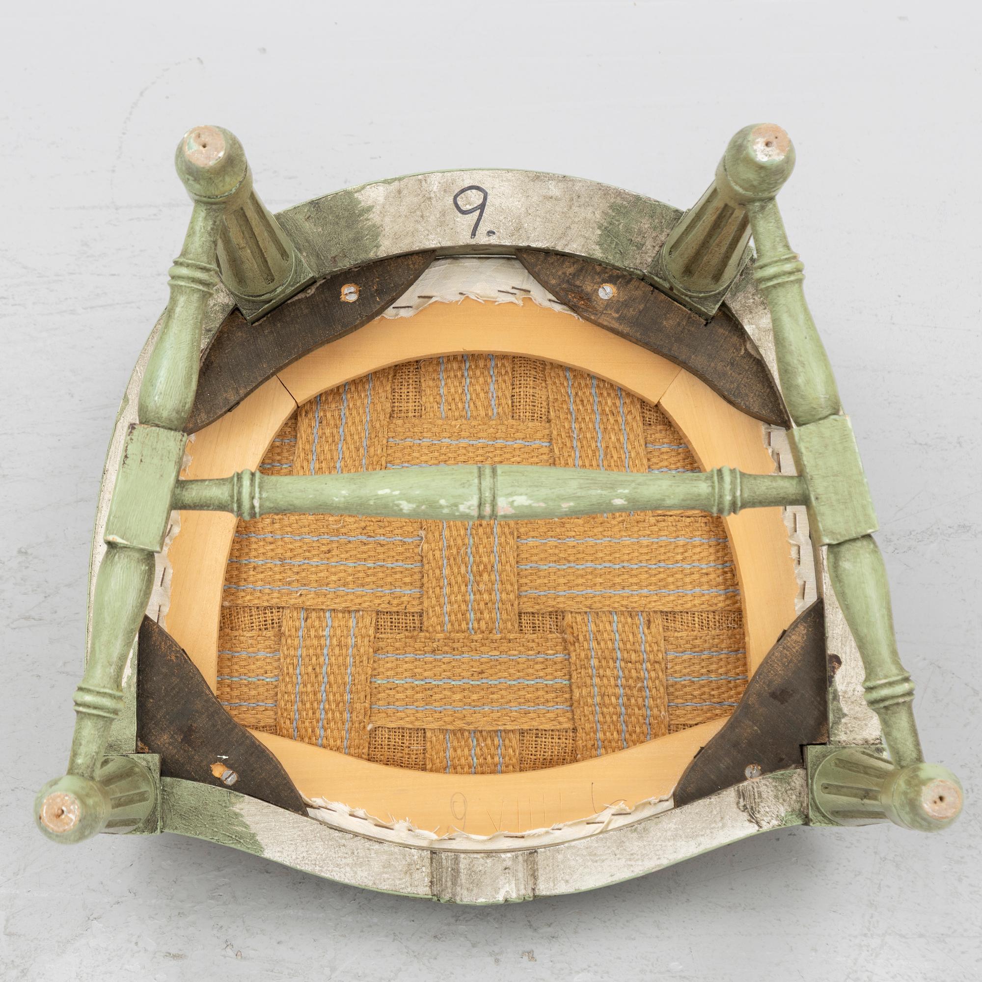 Six Gustavian style chairs, Sweden, mid20th century.