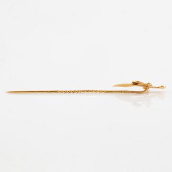 Tie pin/hat pin, in the form of a sword, 18K gold with seed pearls.