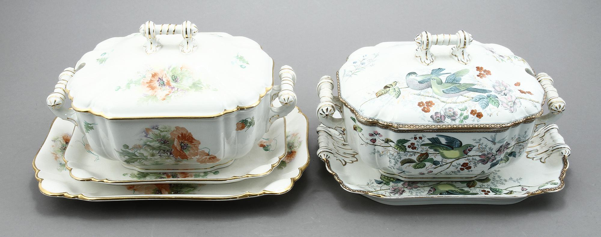 TERRINER MED FAT, 2 st, flintgods, Gustafsberg, kring sekelskiftet 1900.