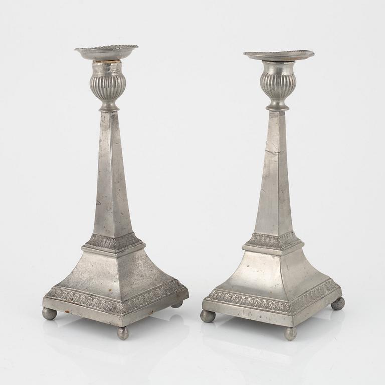 A pair of Empire pewter candlesticks, mark of Sven Ekström, Norrköping 1823.