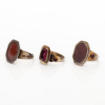 Rings, 3 pcs, silver, glass, Finland 19th century.