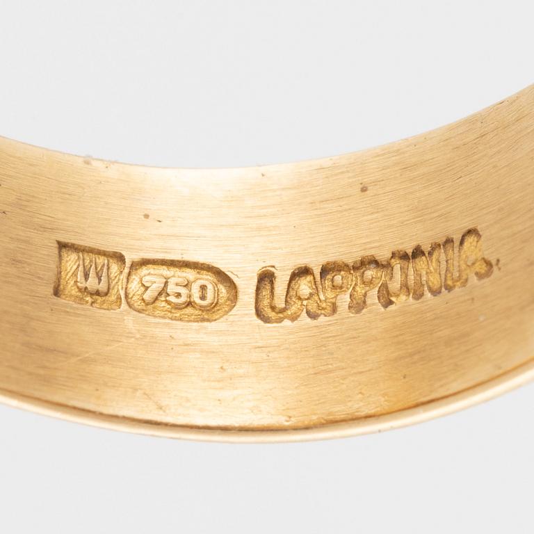 Björn Weckström, ring, 18K gold with green stone, for Lapponia, Finland.