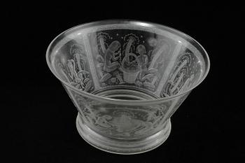 EDWARD HALD, skål, glas, Orrefors, signerad och daterad 1926.