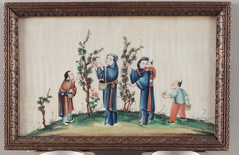 GOUACHER,14 stycken. Qingdynastin sent 1800-tal.