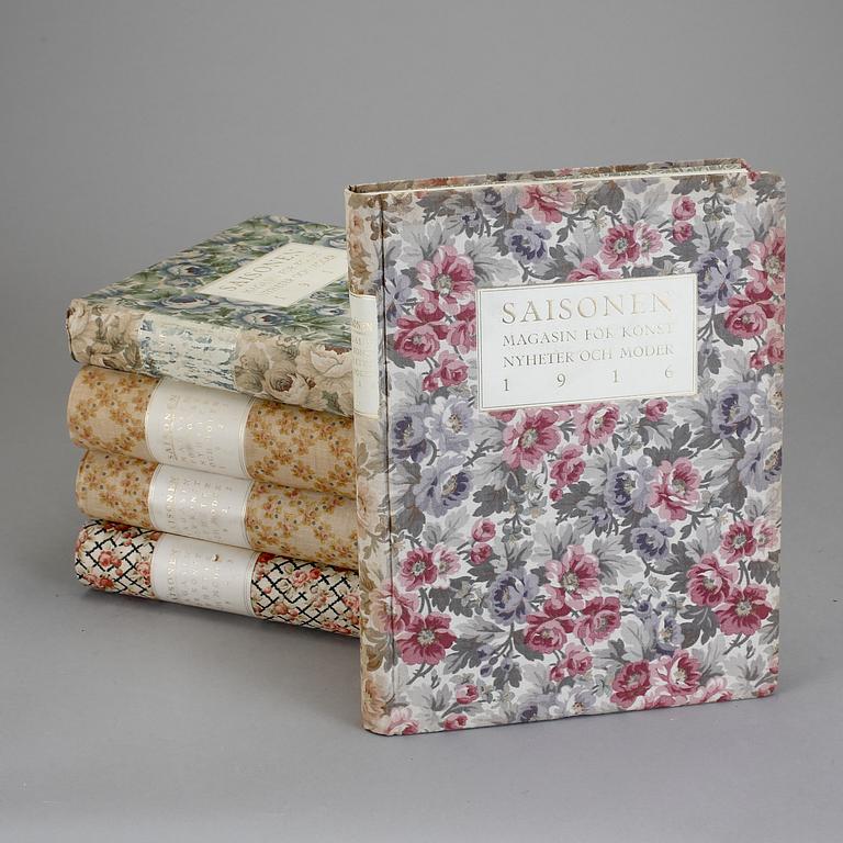 INBUNDNA TIDSKRIFTER, "Saisonen - Magasin för konst, nyheter och moder", årgångar 1916, -17, -21, -22 och -23.