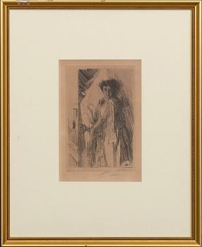 Anders Zorn, etsning, 1889, signerad med dedikation.