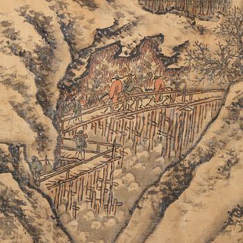 RULLMÅLNING, tusch och färg på siden. Signerad Shen Zhou (1427-1509), efter. Kina, 1900-tal.
