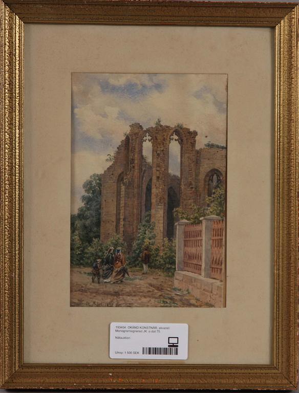 OKÄND KONSTNÄR, akvarell. Monogramsignerad JK  o dat 75.