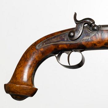A piar of French percussion pistols, signed Aury, St. Etienne, 1850-80.
