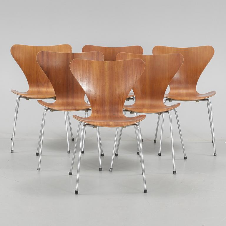 STOLAR, 6 st, "Sjuan", Arne Jacobsen, Fritz Hansen. 1960/70-tal.