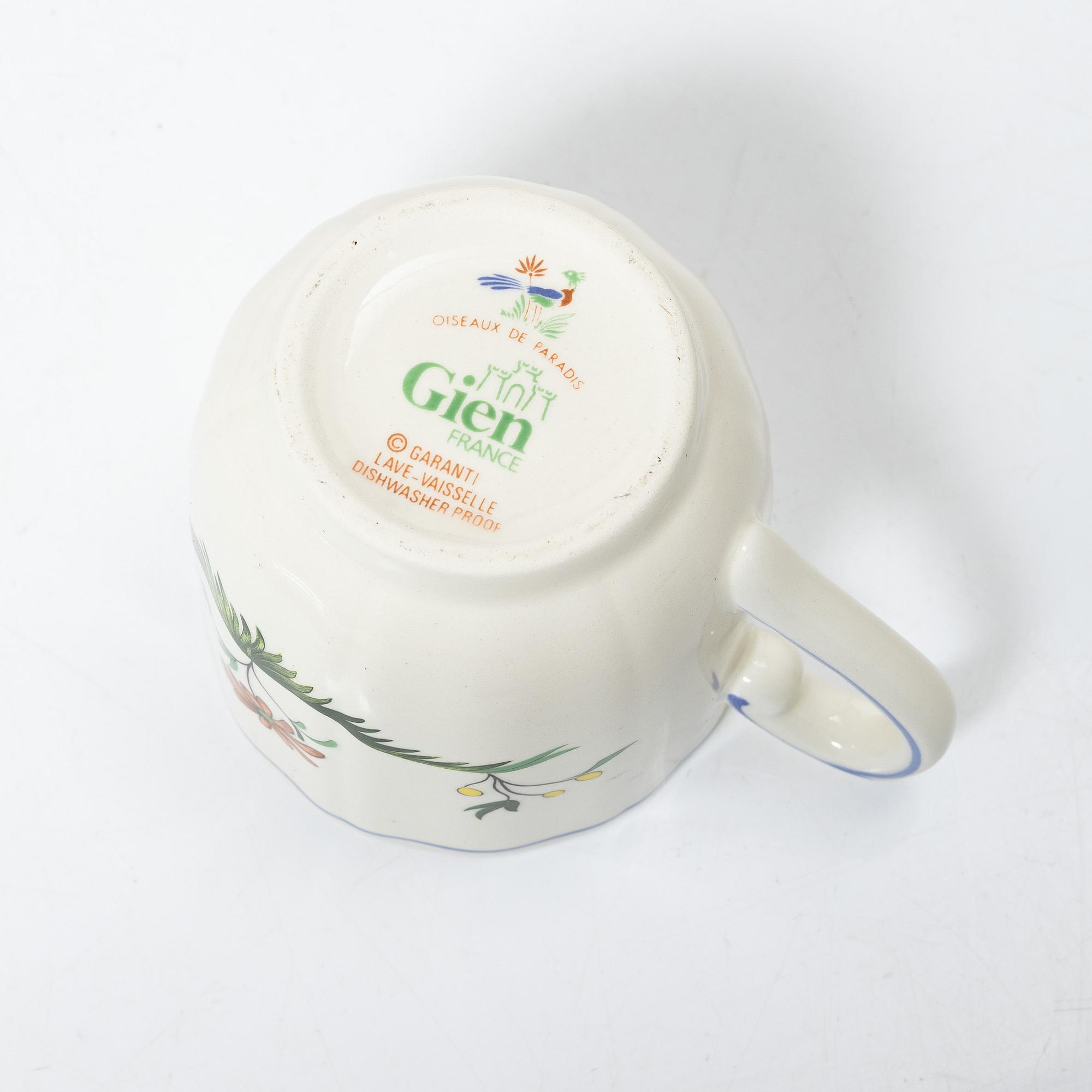 A part coffee set, "Oiseaux de Paradis" Gien, France, 21st century. (14 pieces).