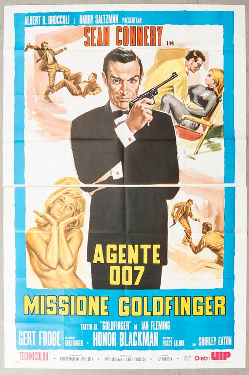 An Italian movie poster James Bond "Agente 007 Missione Goldfinger" (Goldfinger) 1964.