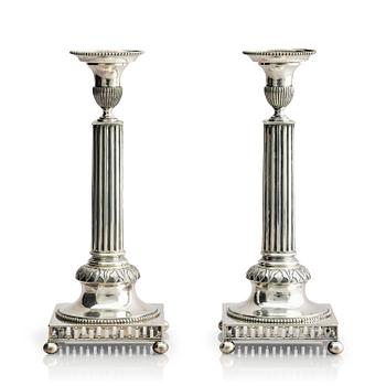 320. A pair of 18th century silver candlesticks, marks of Stephan Westerstråhle, Stockholm 1796.