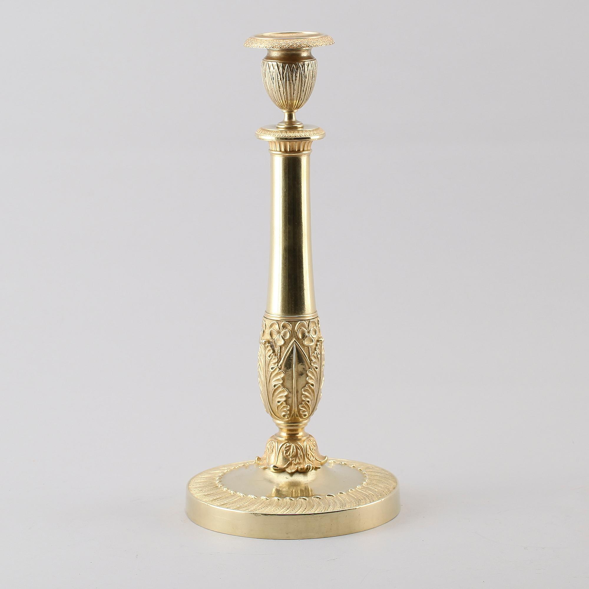 LJUSSTAKE, förgylld brons, empire, sekelskiftet 1800.