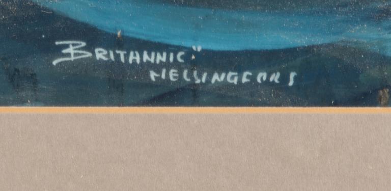 Captain's painting, gouache, signed, marked "Britannic Helsingfors".