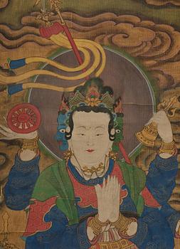 Two Chinese scroll paintings of Heavenly and Earthly Deities from the Water-Land Ritual, late Qing dynasty.