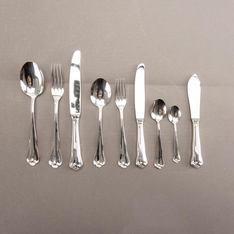 A Swedish 20th century set of 99 silver cutlery mark of Mema Linköping 1982, weight including cartoons 3140 gr.