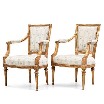 Two matched Gustavian armchairs, late 18th century.