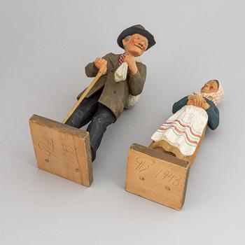 HERMAN ROSELL, sculptures, 2, wood, signed and dated 1943.