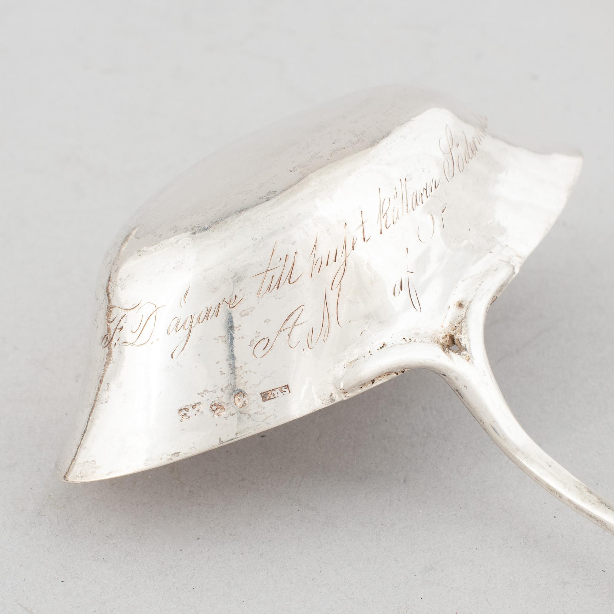 Two Swedish silver soup ladles, late 18th-early 19th Century.