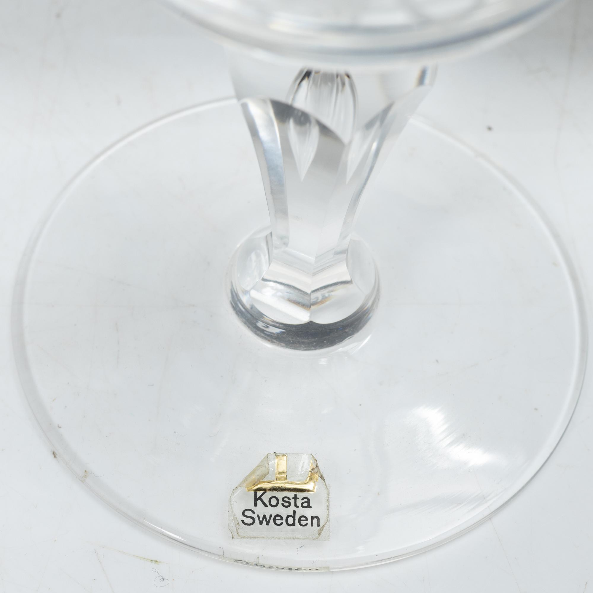 Vicke Lindstrand, rödvinsglas, 5 st, "Dalecarlia", Kosta Boda.