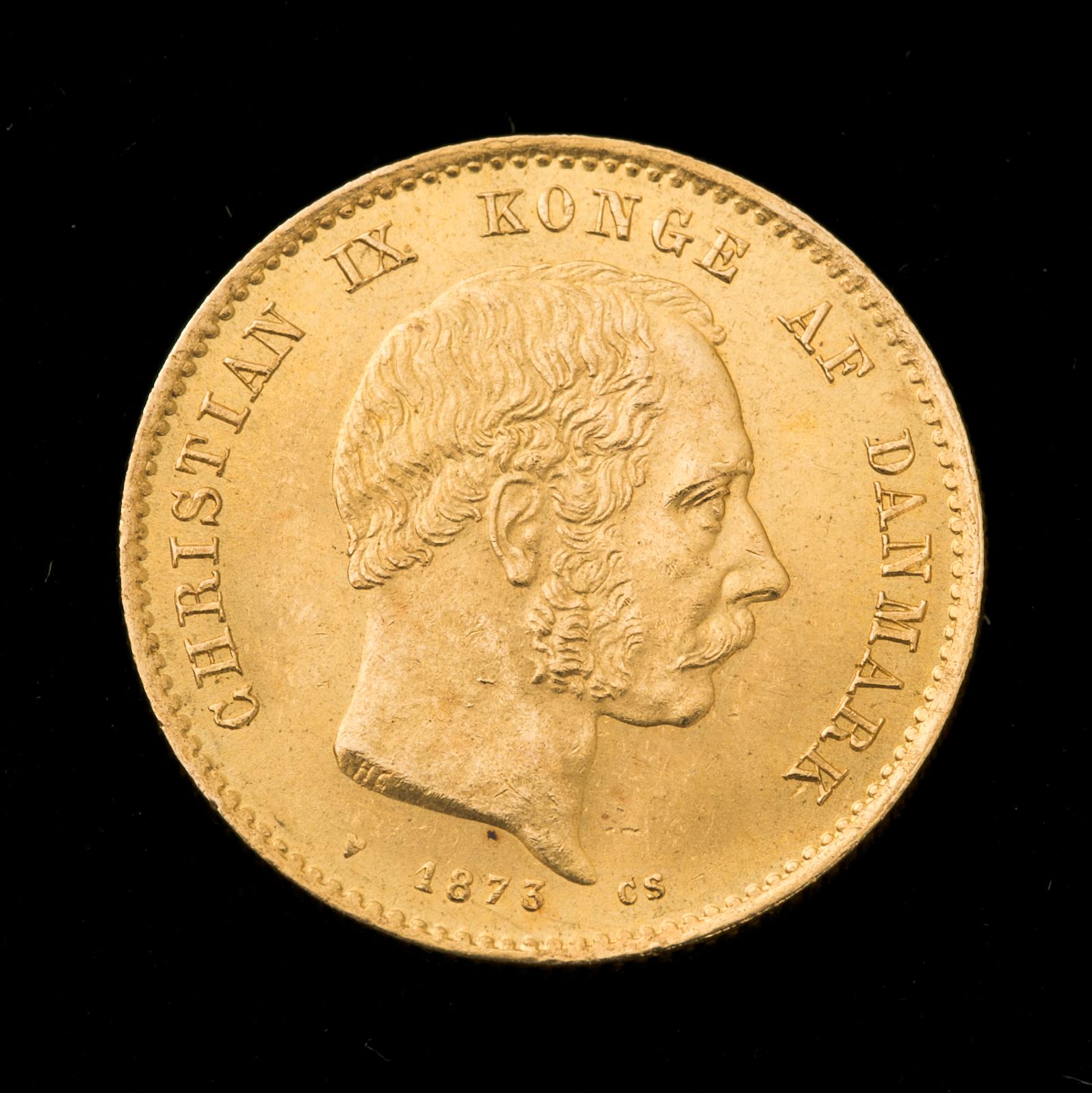 GULDMYNT, 20 kroner, Christian IX, Danmark, 1873. Vikt ca 9 gram.