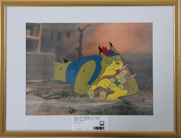 ORIGINALCEL, ur "Pelle Svanslös". Blandteknik, Team Film, sign SL.