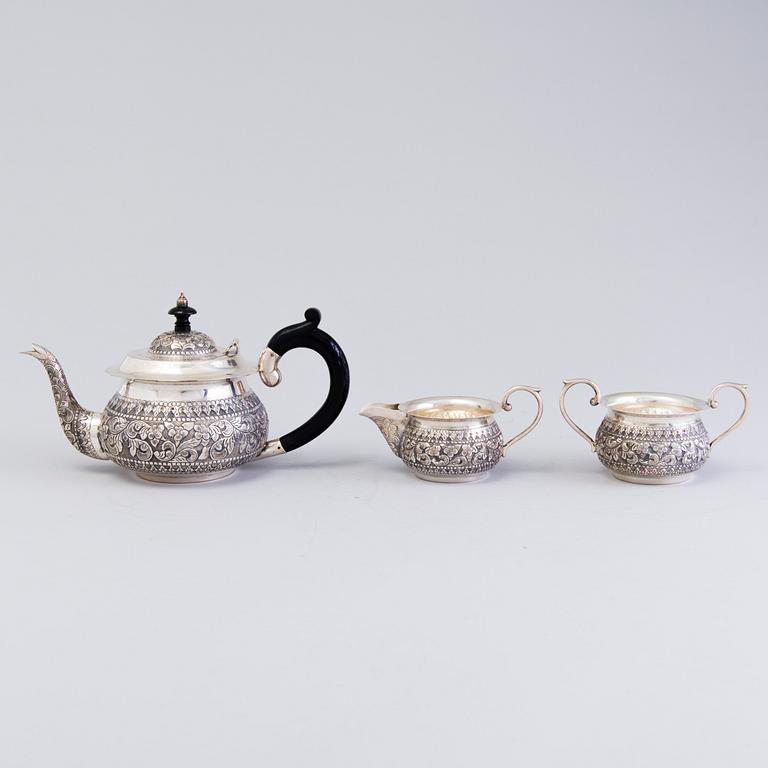 A 3-piece silver tea set, India, 20th Century.