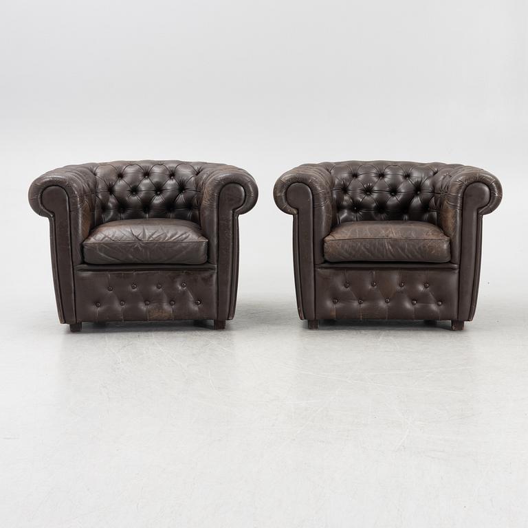 A pair of model Chesterfield armchairs, OY BJ Dahlqvist AB, BD Furniture,Finland, second half of the 20th century.