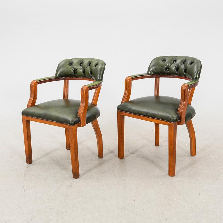 A pair of leather armchairs from the second half of the 20th century.