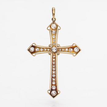 An 18K gold cross pendant with old-cut diamonds ca. 5.43 ct in total. With certificate.