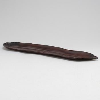 A leaf shaped wooden tray, presumably late Qing dynasty.