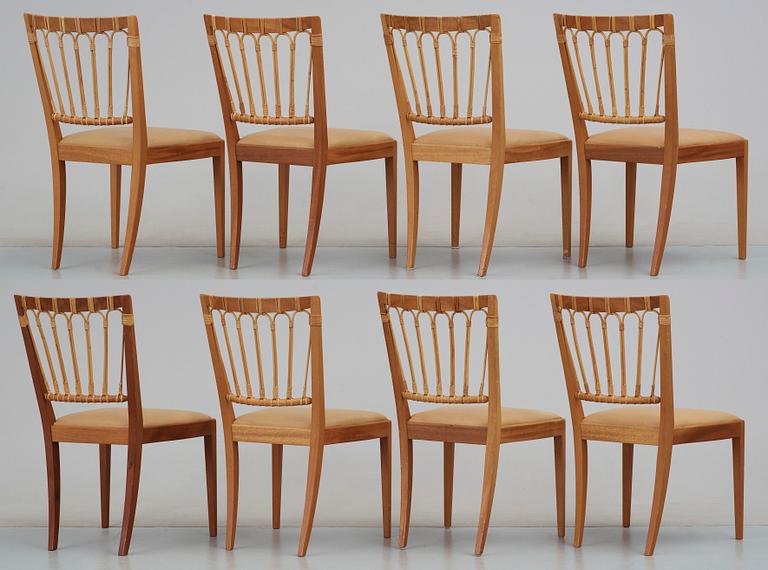 A set of eight Josef Frank mahogany, bamboo and ratten chairs by Svenskt Tenn.