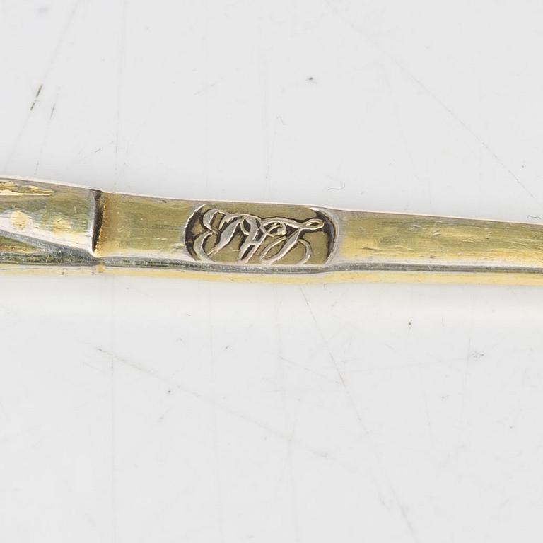 Butter dish, three pairs of salt spoons, and two mustard spoons, Sweden, 19th Century.