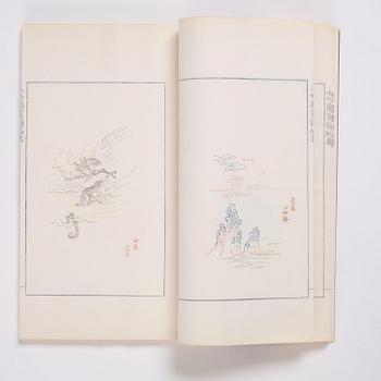 Bok med träsnitt, fyra volymer. "Shi zhu zhai jian pu" av Hu Zhengyan.
