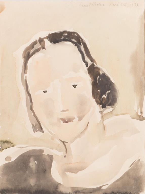 ERNST KROHN, vesiväri, signeerattu ja päivätty kesällä 1932.