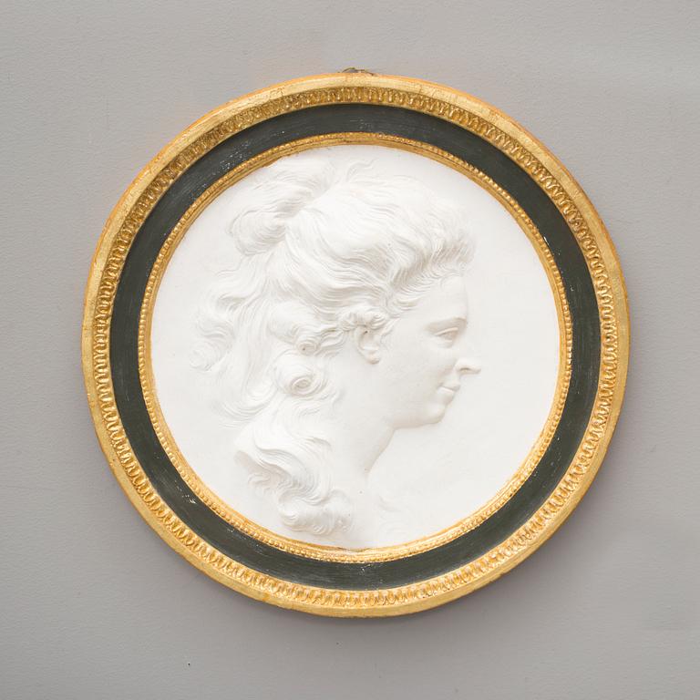 VÄGGRELIEF, medaljong i gips, efter Sergel, 1900-talets slut/2000-tal.