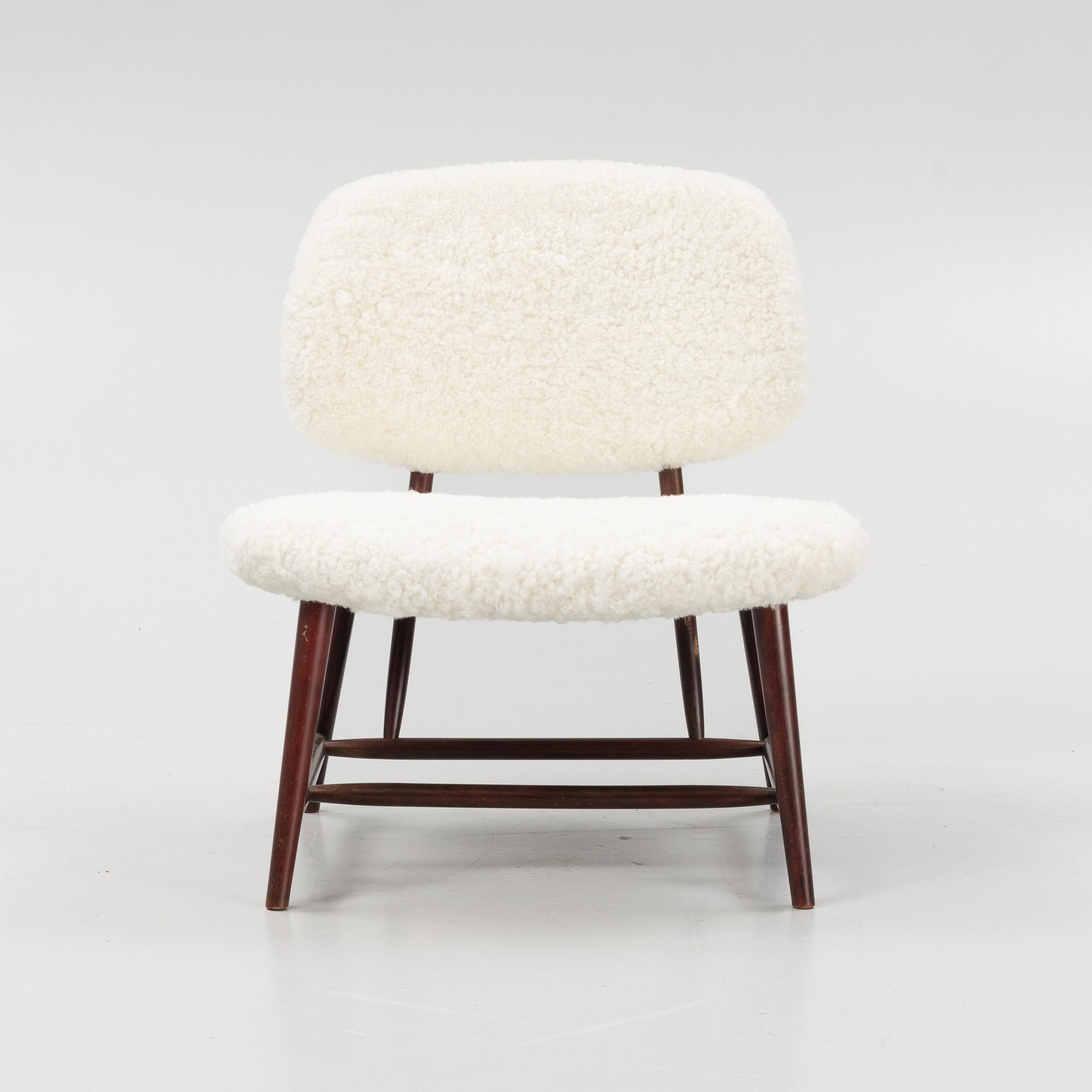 Alf Svensson, a 'TeVe', easy chair with new sheepskin upholstery, Bra Bohag, Studio Ljungs Industrier, 1950s.